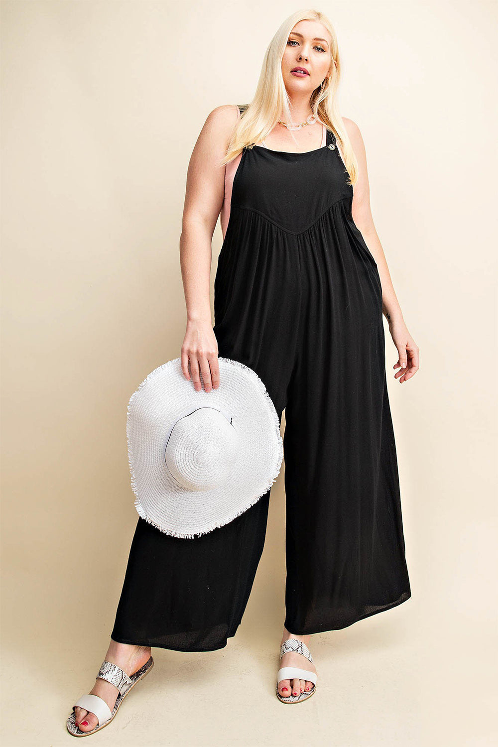 Buy Full Size Sleeveless Ruched Wide Leg Overalls by Faz