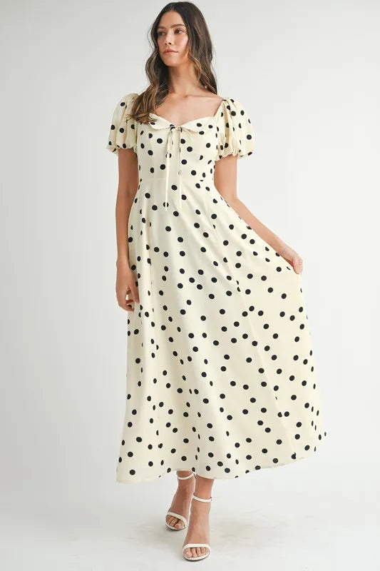 Buy Polka Dot Puff Sleeve Midi Dress by Faz