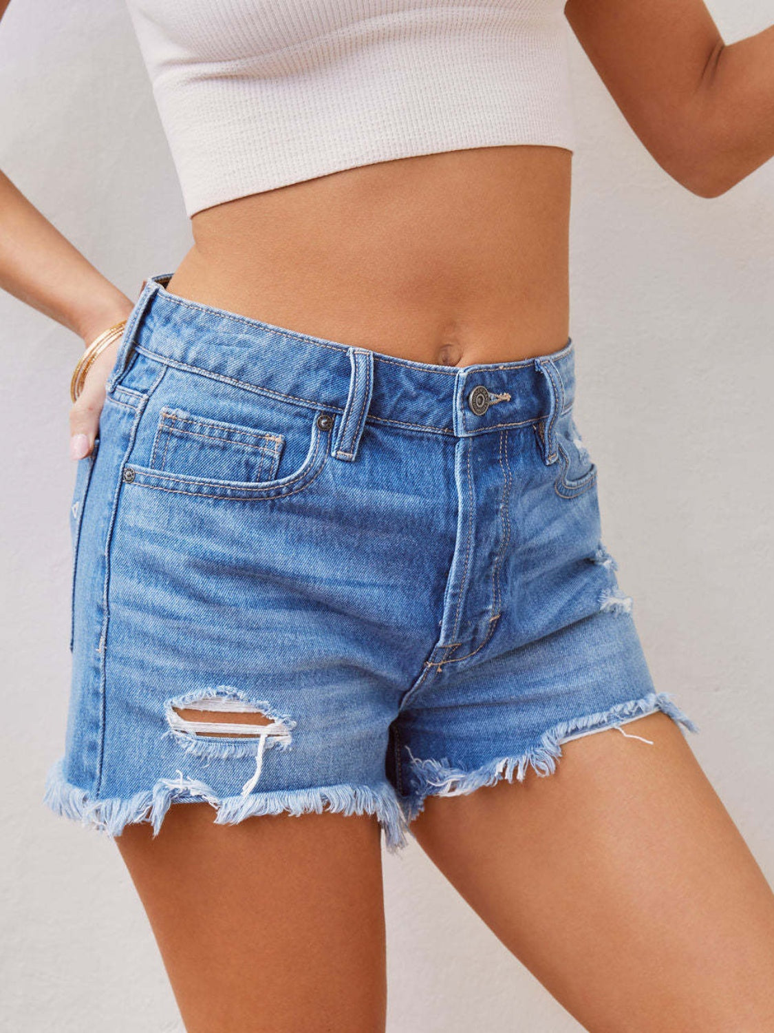 Buy Distressed Raw Hem Denim Shorts by Faz