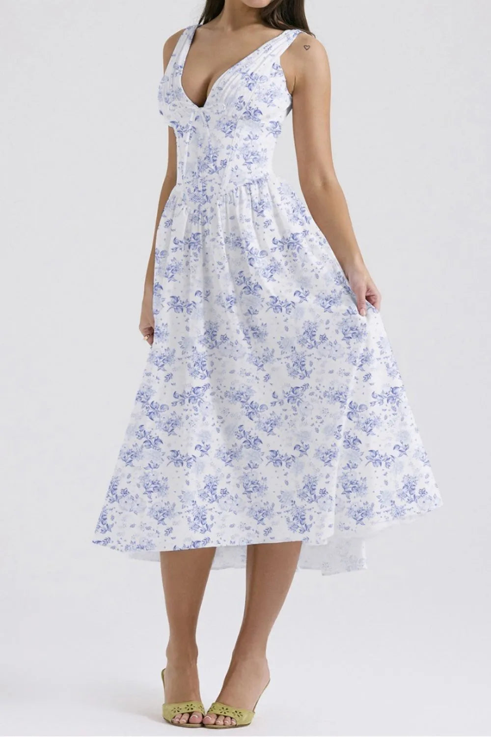 Buy Floral V-Neck Sleeveless Midi Dress with Pockets by Faz