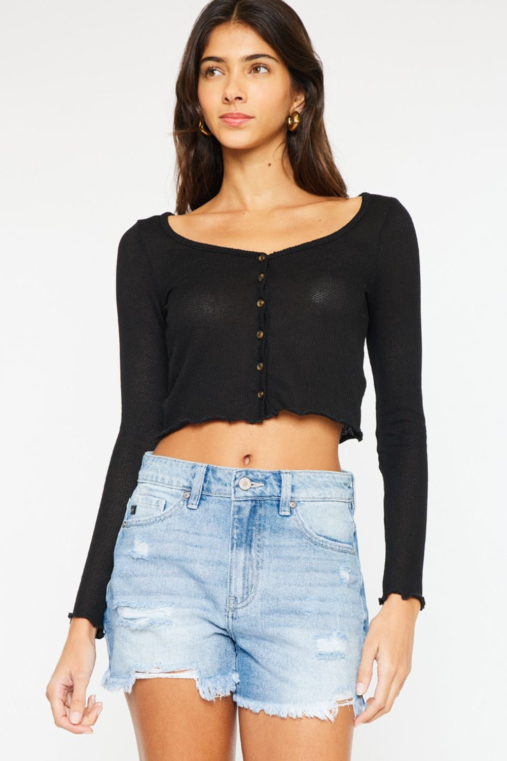 Buy High Waist Frayed Denim Shorts by Faz