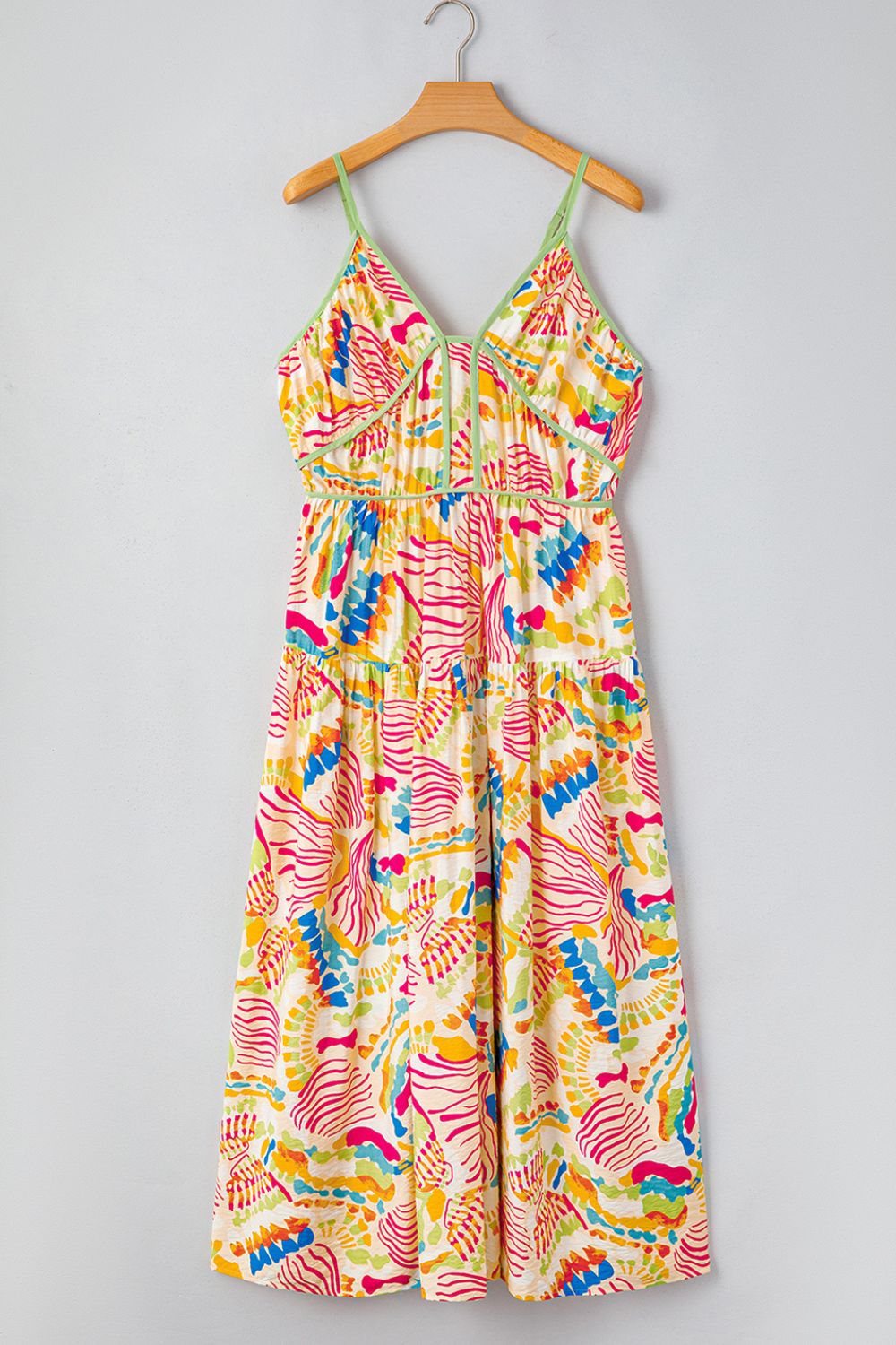 Buy Abstract Print Spaghetti Strap Piping Detail Maxi Dress by Faz