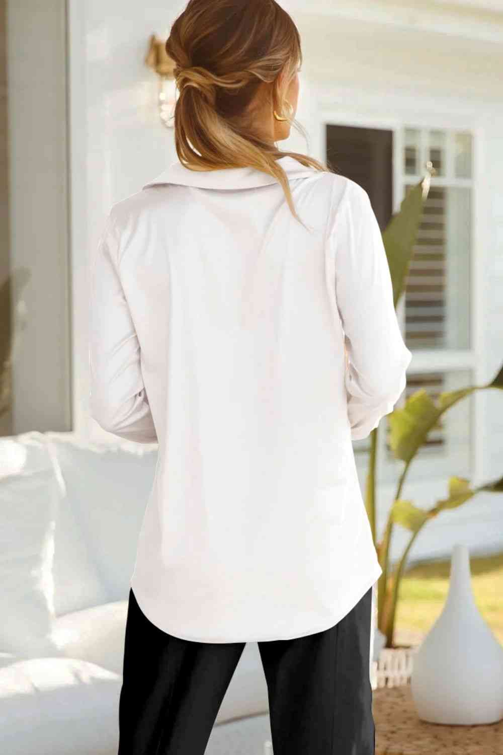 Buy Lapel Collar Buttoned Puff Sleeve Shirt by MDML