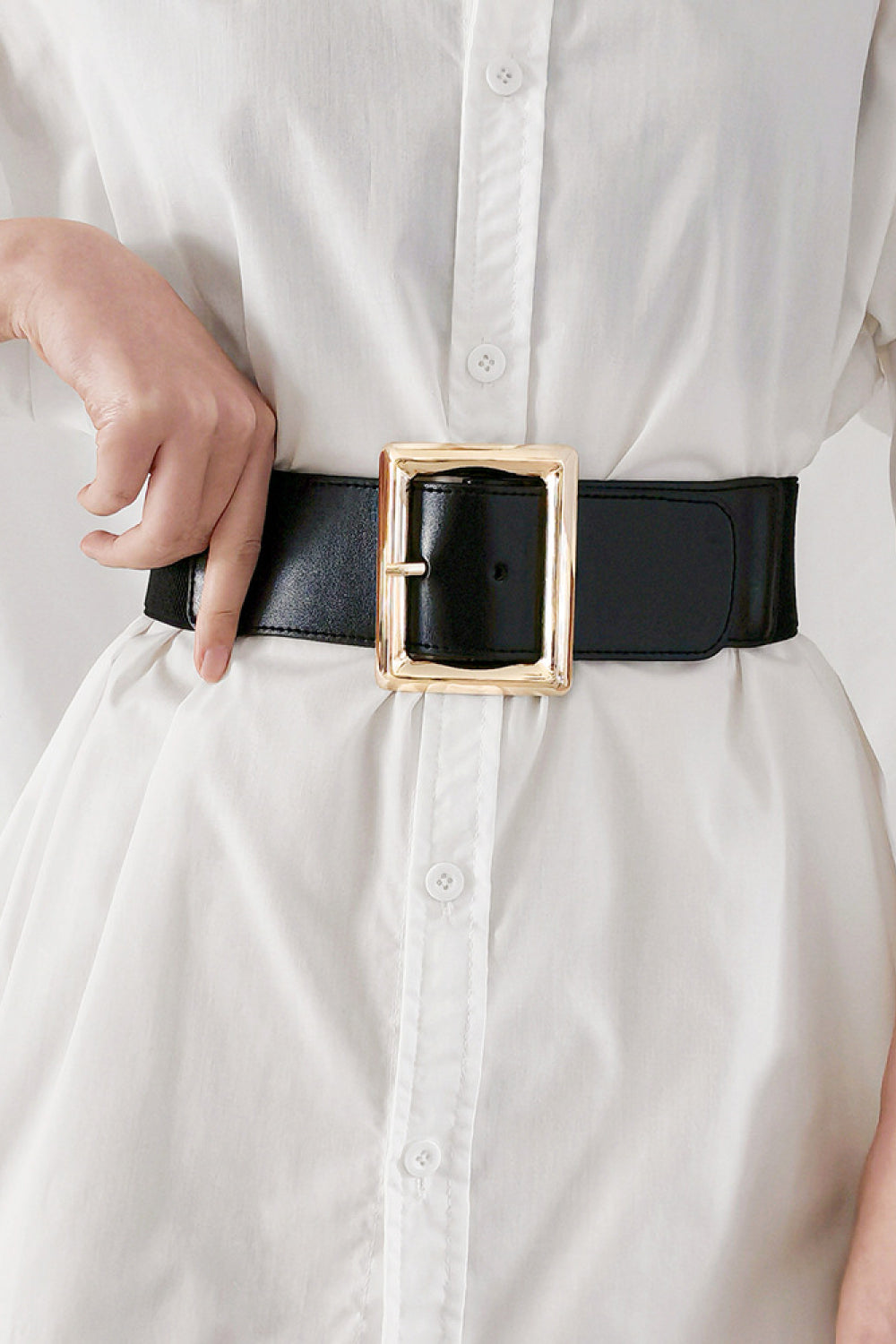 Buy Rectangle Buckle Elastic Wide Belt by Faz