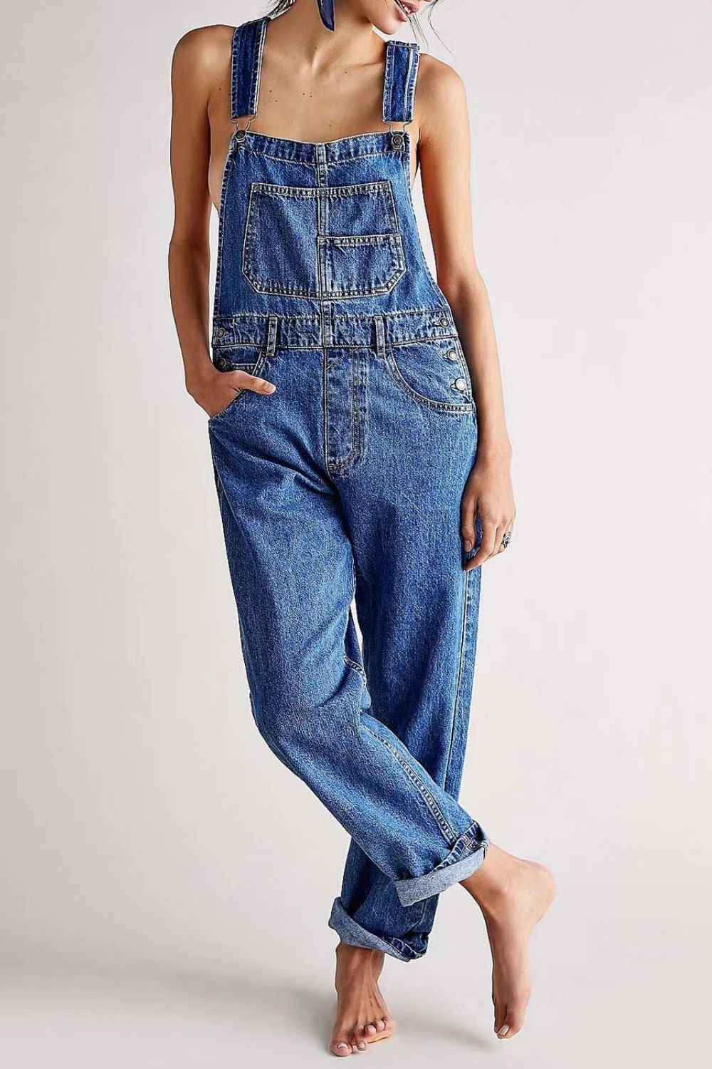 Buy Wide Strap Square Neck Denim Overalls by Faz