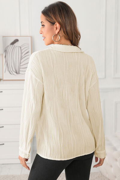 Buy Textured Collared Neck Long Sleeve Shirt by SYNZ