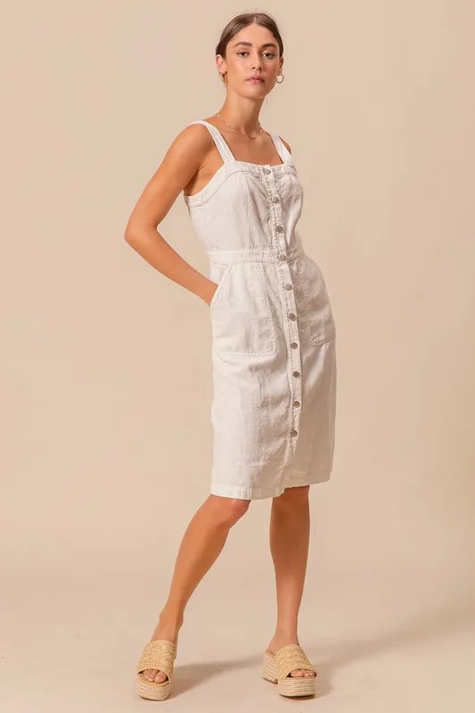 Buy Button Down Pocket Front Pinafore Dress by Faz