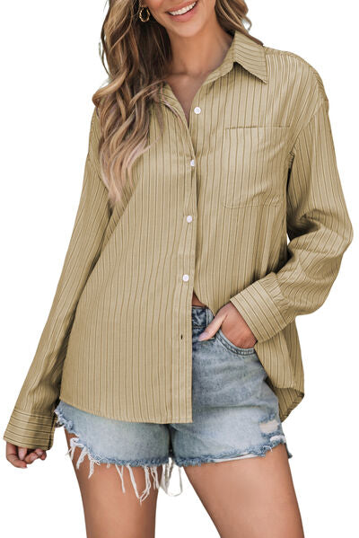 Buy Striped Button Up Long Sleeve Shirt by SYNZ