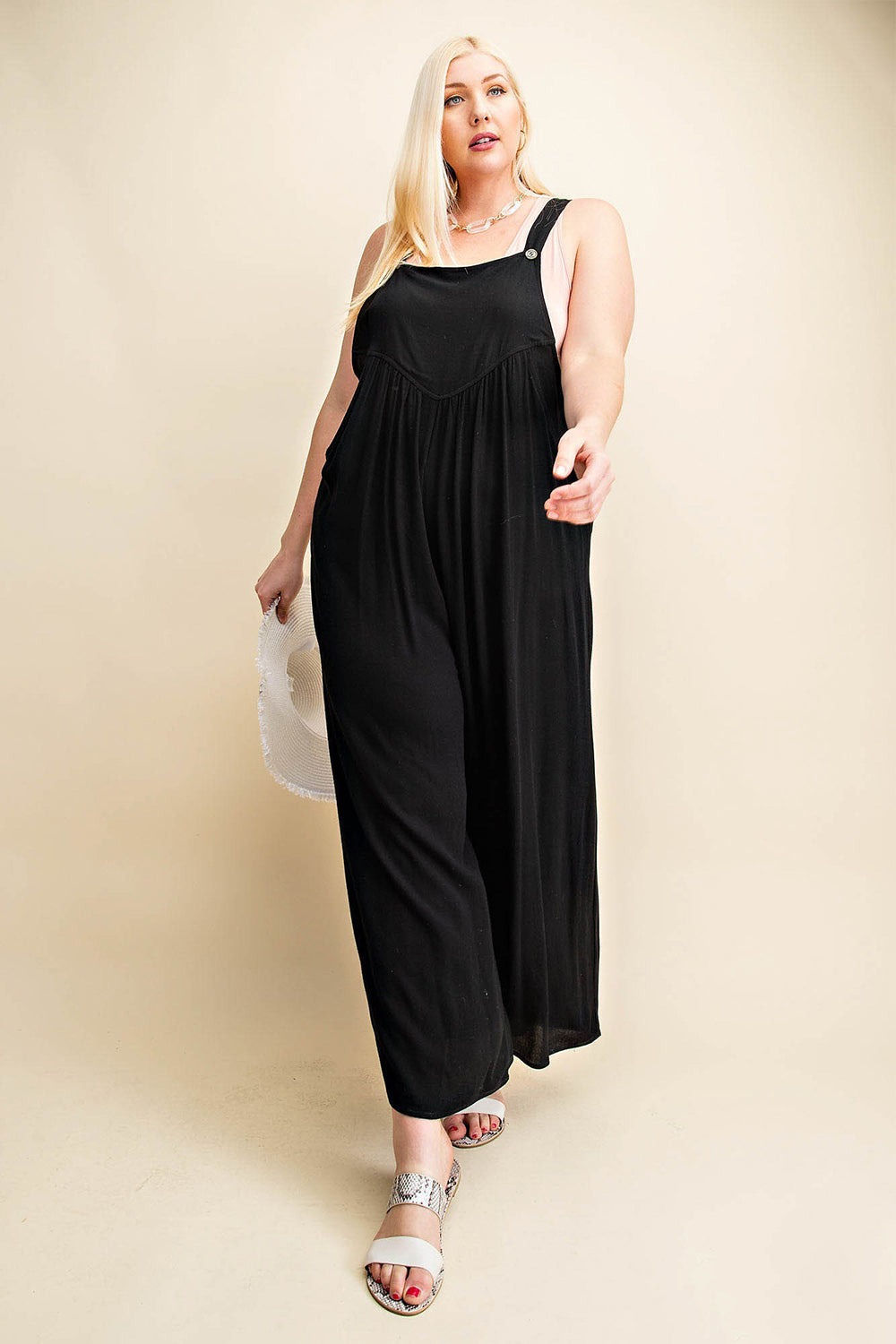 Buy Full Size Sleeveless Ruched Wide Leg Overalls by Faz
