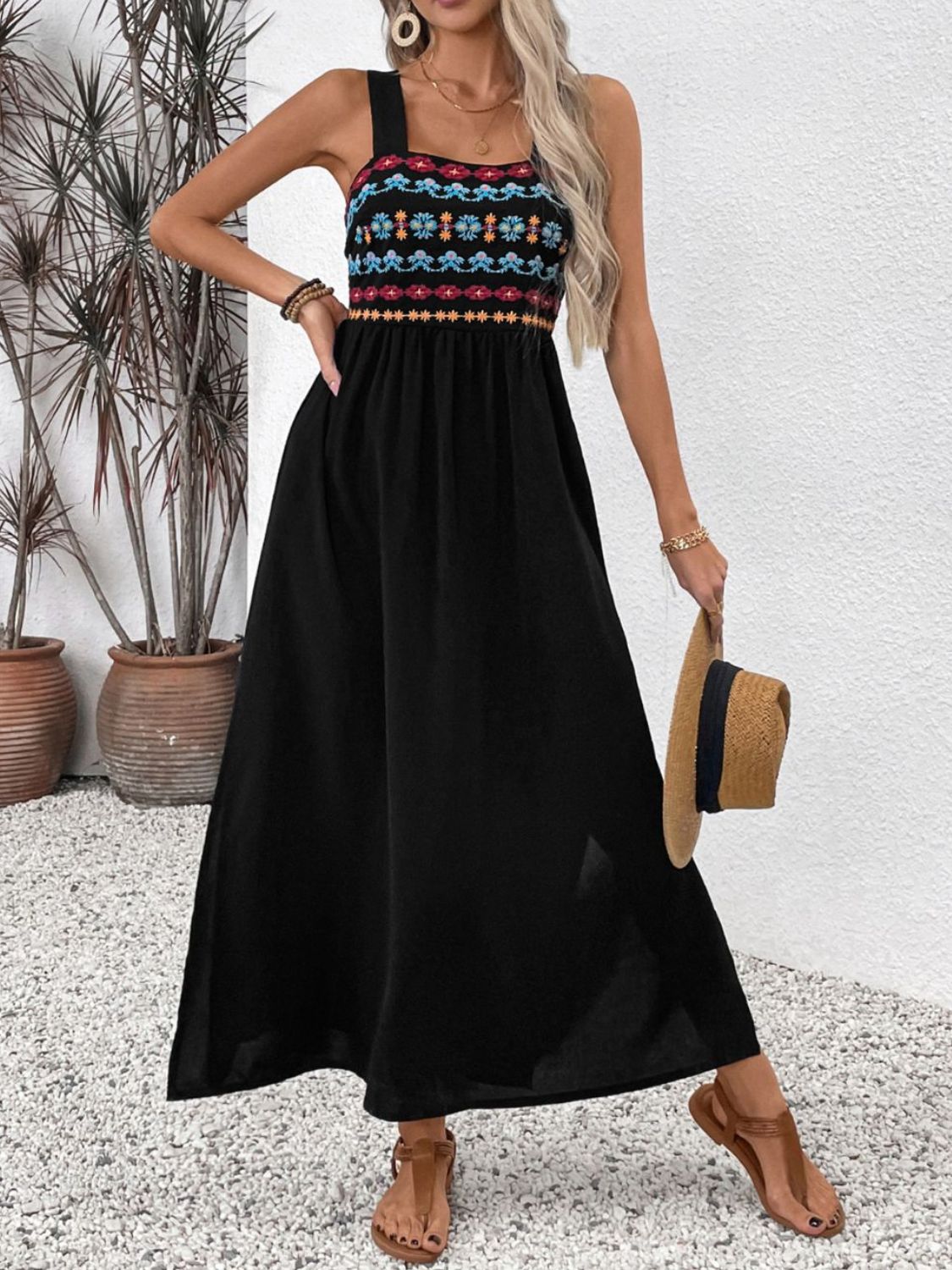 Buy Embroidered Floral Side Slit Sleeveless Midi Dress by Faz