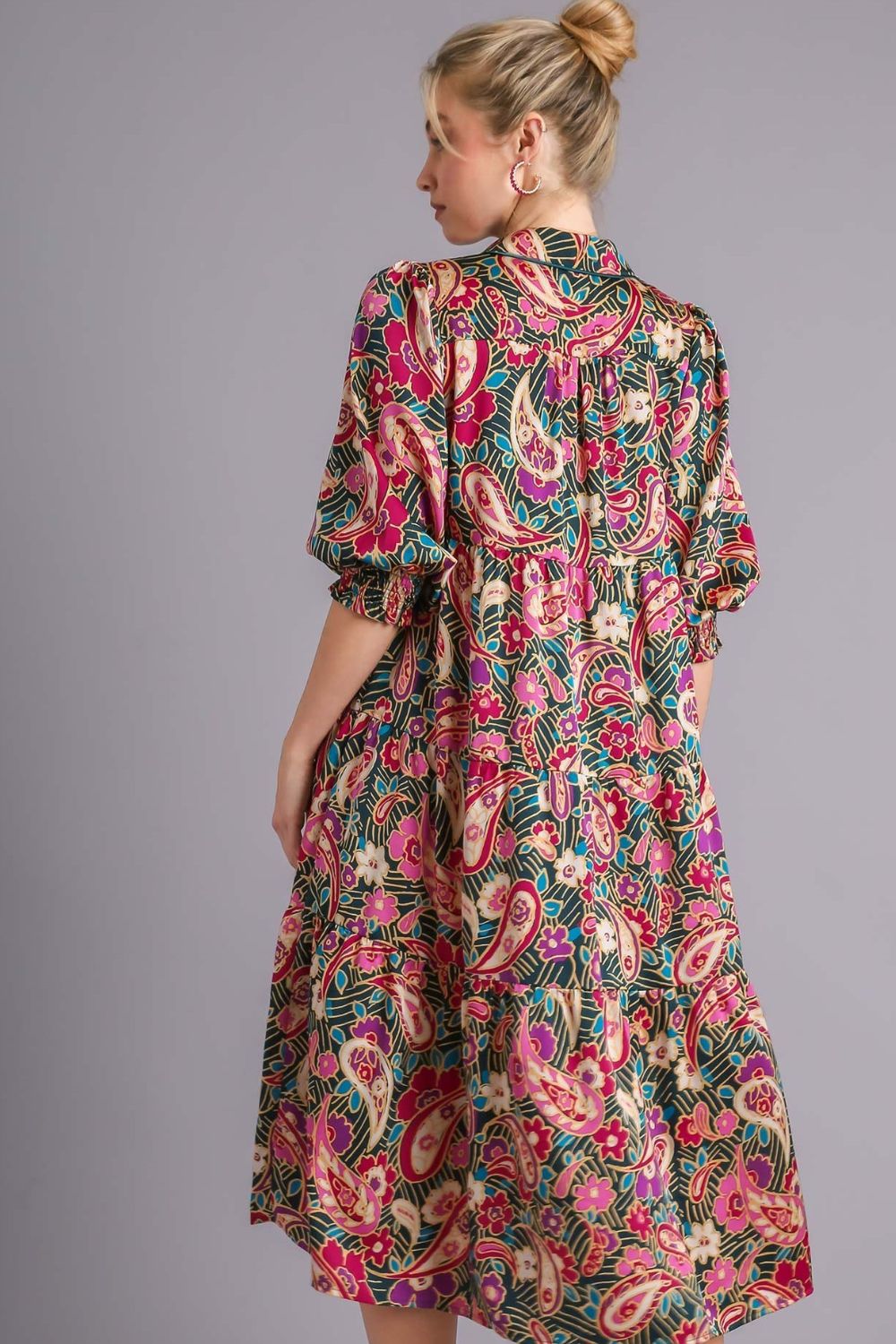 Buy Full Size Paisley Print Satin Tiered Midi Dress Plus Size by Faz