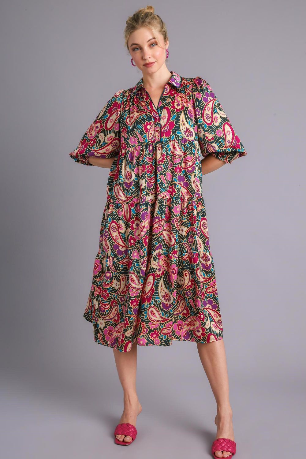 Buy Full Size Paisley Print Satin Tiered Midi Dress Plus Size by Faz