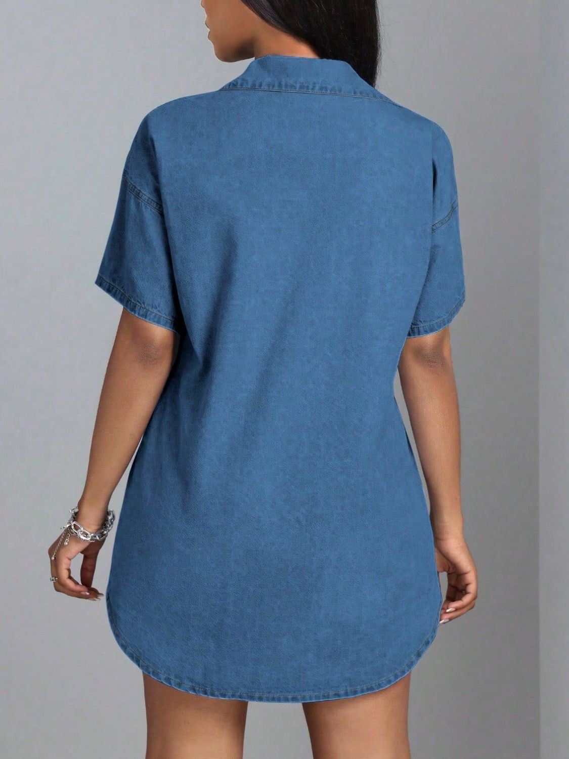 Buy Button Down Collared Neck Denim Dress by Faz