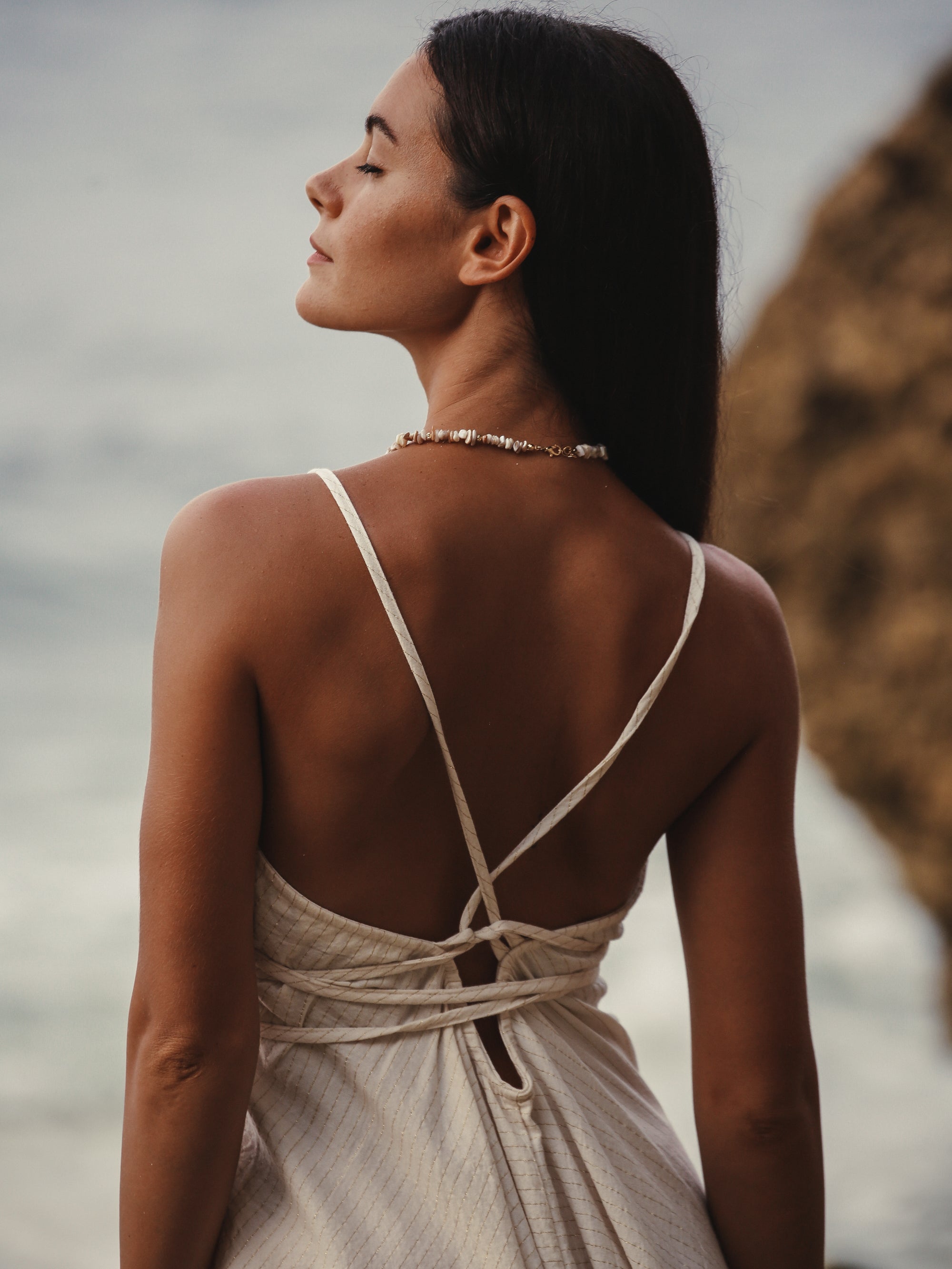 Buy Sage Maxi Dress - Gold Stripes by The Handloom