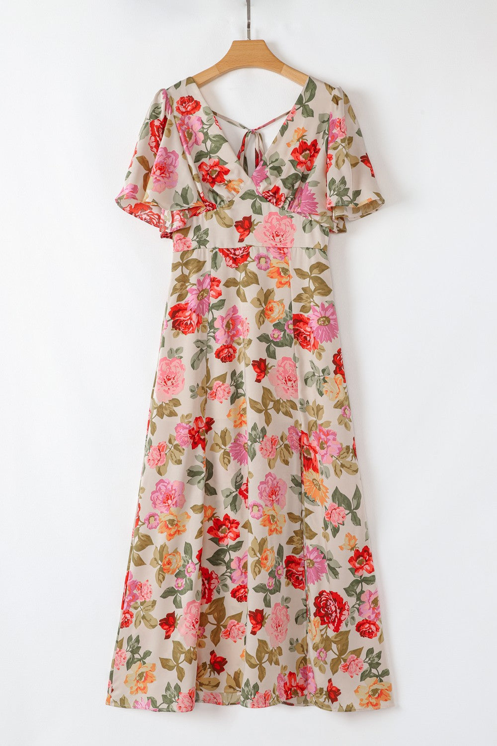 Buy Floral Short Sleeve Tie Back Slit Dress by Faz