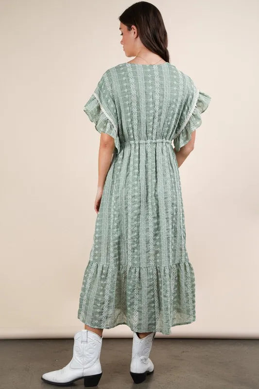 Buy Embroidered Boho Ruffled Midi Dress by Faz
