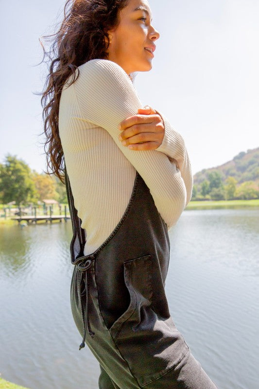 Buy Drawstring Waist Spaghetti Strap Overalls with Pockets by Faz