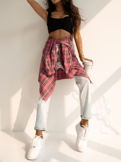 Buy Plaid Collared Neck Long Sleeve Shirt by Ming&Chuang