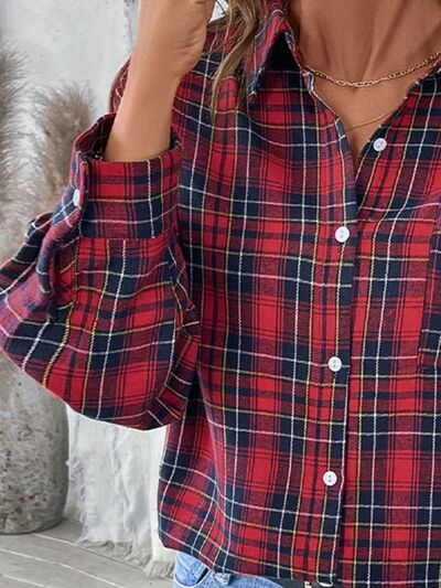 Buy Plaid Button Up Long Sleeve Shirt by Perfee