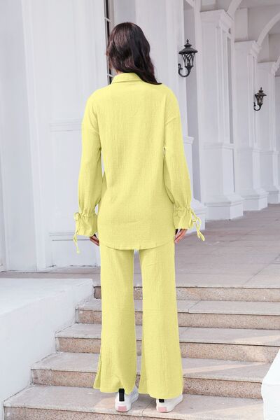 Buy Drawstring Flounce Sleeve Shirt and Pants Set by S.S.Ni