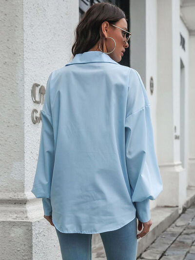 Buy Button Up Dropped Shoulder Lantern Sleeve Shirt by B&S