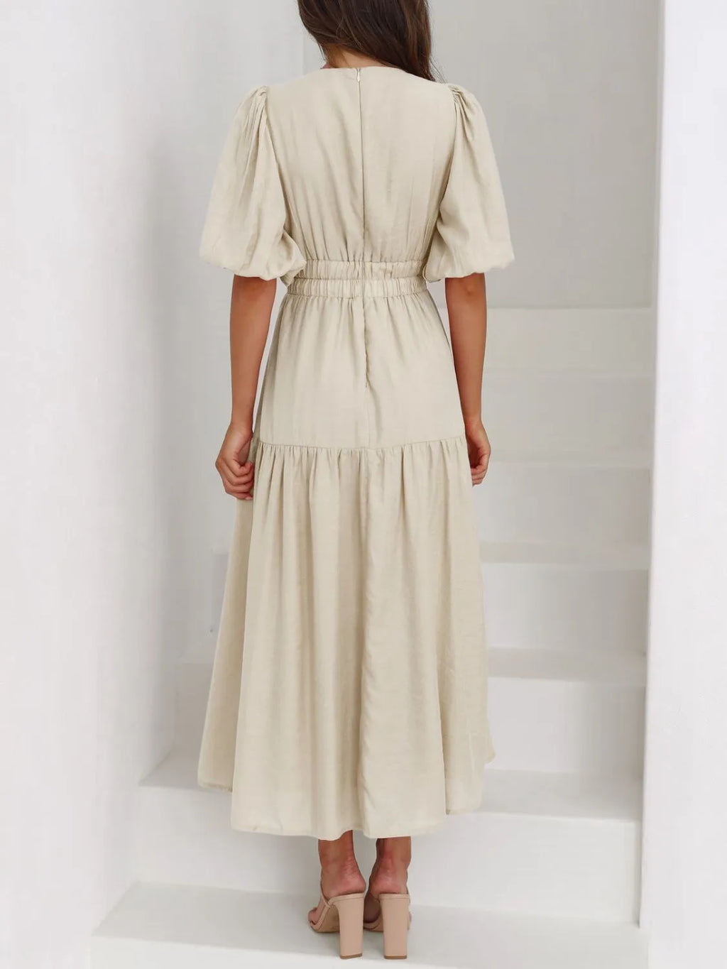 Buy V-Neck Puff Sleeve Midi Dress by Faz