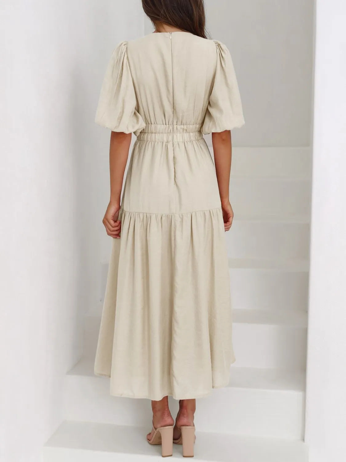 Buy V-Neck Puff Sleeve Midi Dress by Faz