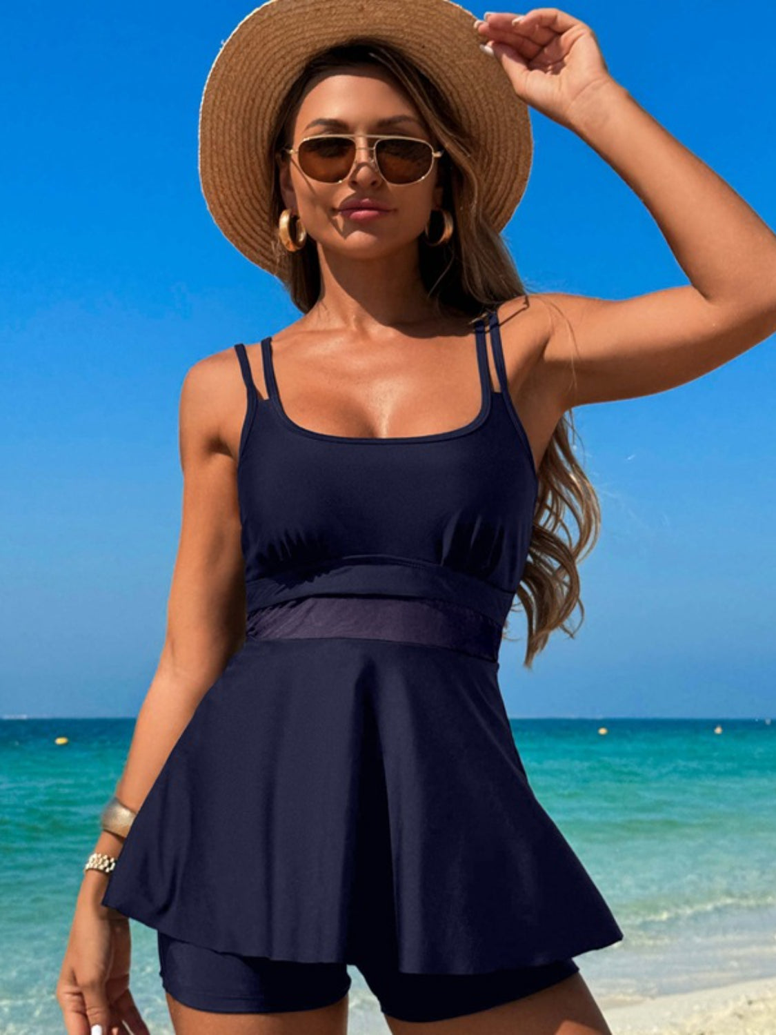 Buy Scoop Neck Double Spaghetti Strap Top and Shorts Set by Faz