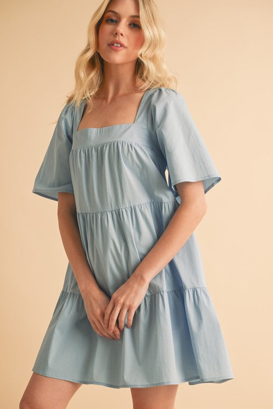 Buy Square Neck Half Sleeve Tiered Dress by Faz