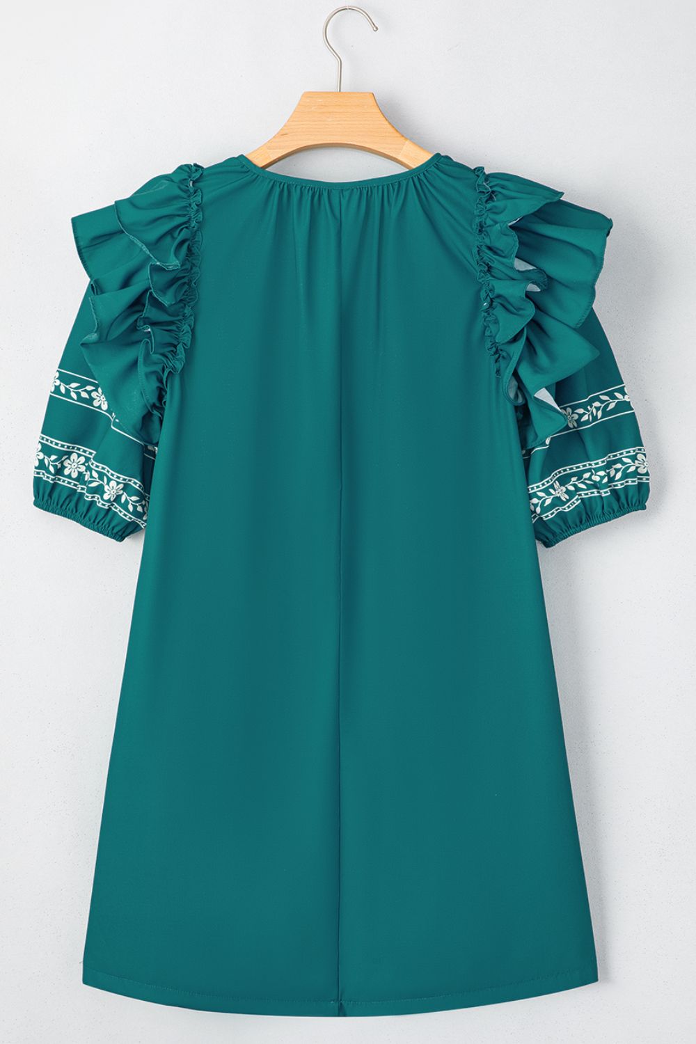 Buy Floral Ruffle Puff Sleeve Tie Neck Mini Dress by Faz