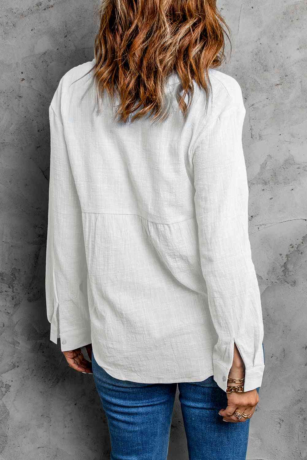 Buy Textured Button Front Curved Hem Shirt by SYNZ