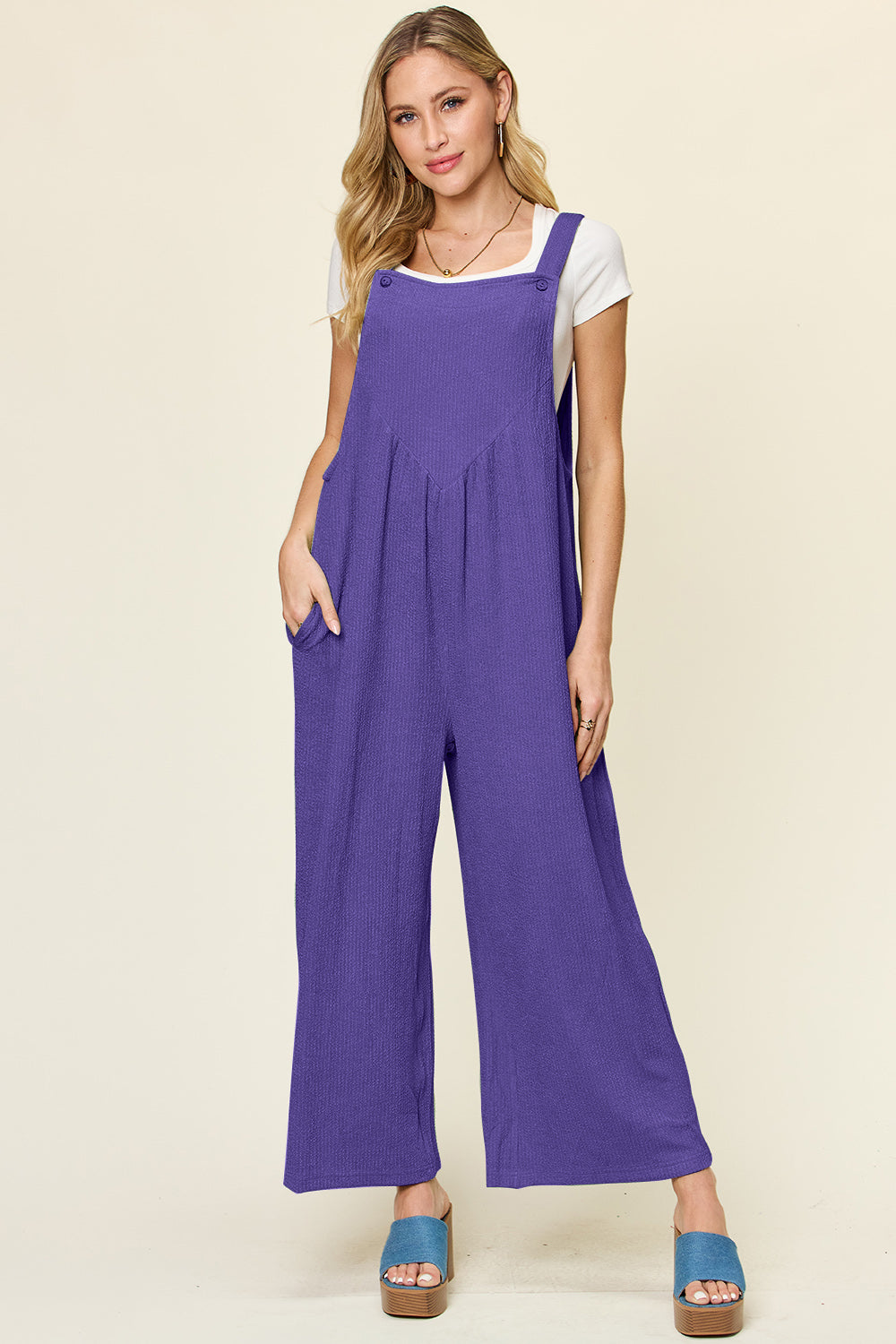 Buy Full Size Texture Sleeveless Wide Leg Overall by Faz