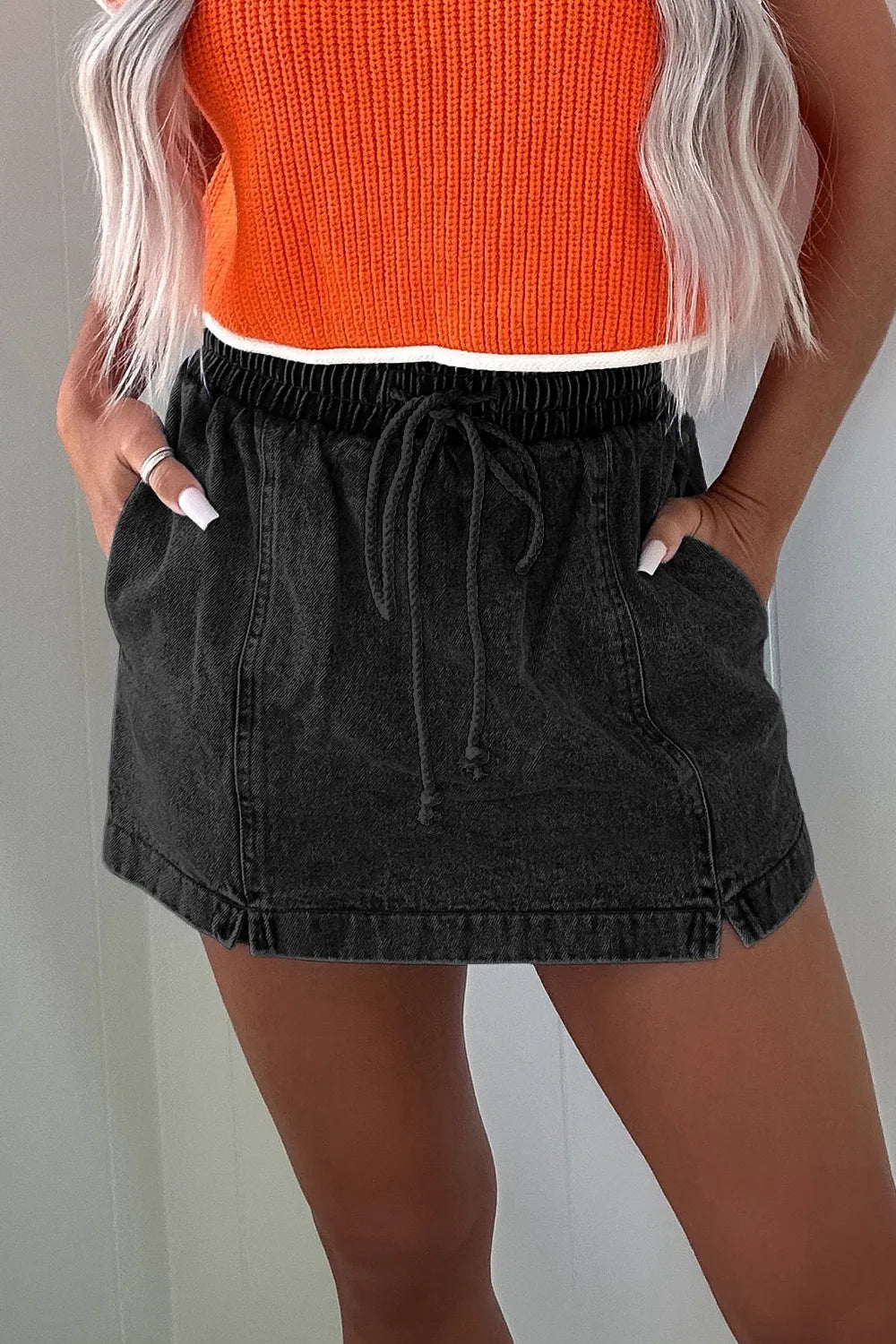 Buy Drawstring High Waist Denim Shorts by Faz