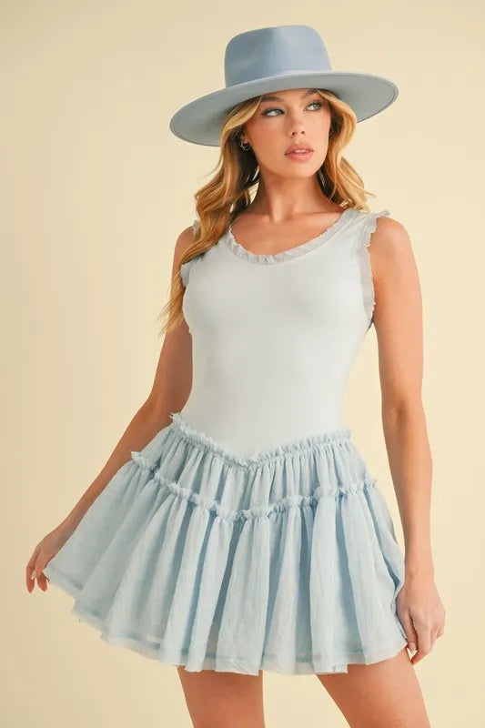 Frill Sleeveless Drop Waist Mini Dress