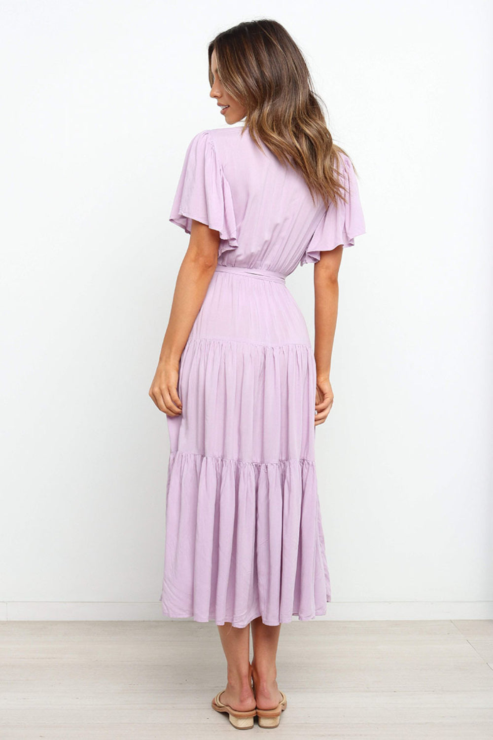 Buy Tied Back Tiered Short Sleeve Midi Dress by Faz