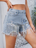 Buy Distressed Pearl Trim Denim Shorts with Pockets by Faz