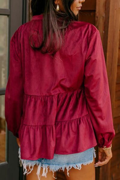 Buy Peplum Round Neck Long Sleeve Shirt by SYNZ