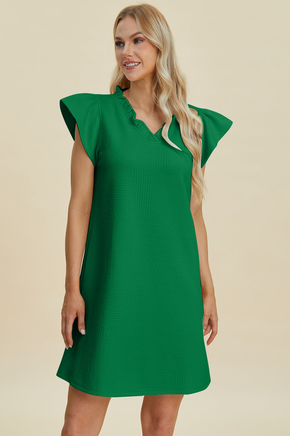 Buy Full Size Ruffled V-Neck Cap Sleeve Dress by Faz