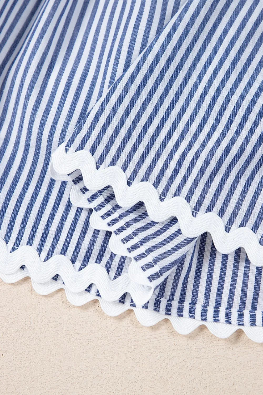 Buy Stripe Sleeveless Notched Ric Rac Mini Dress by Faz