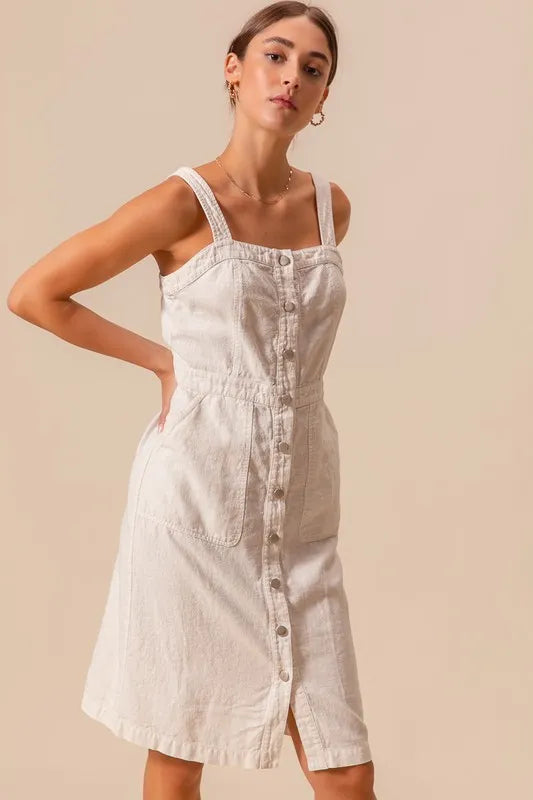 Buy Button Down Pocket Front Pinafore Dress by Faz