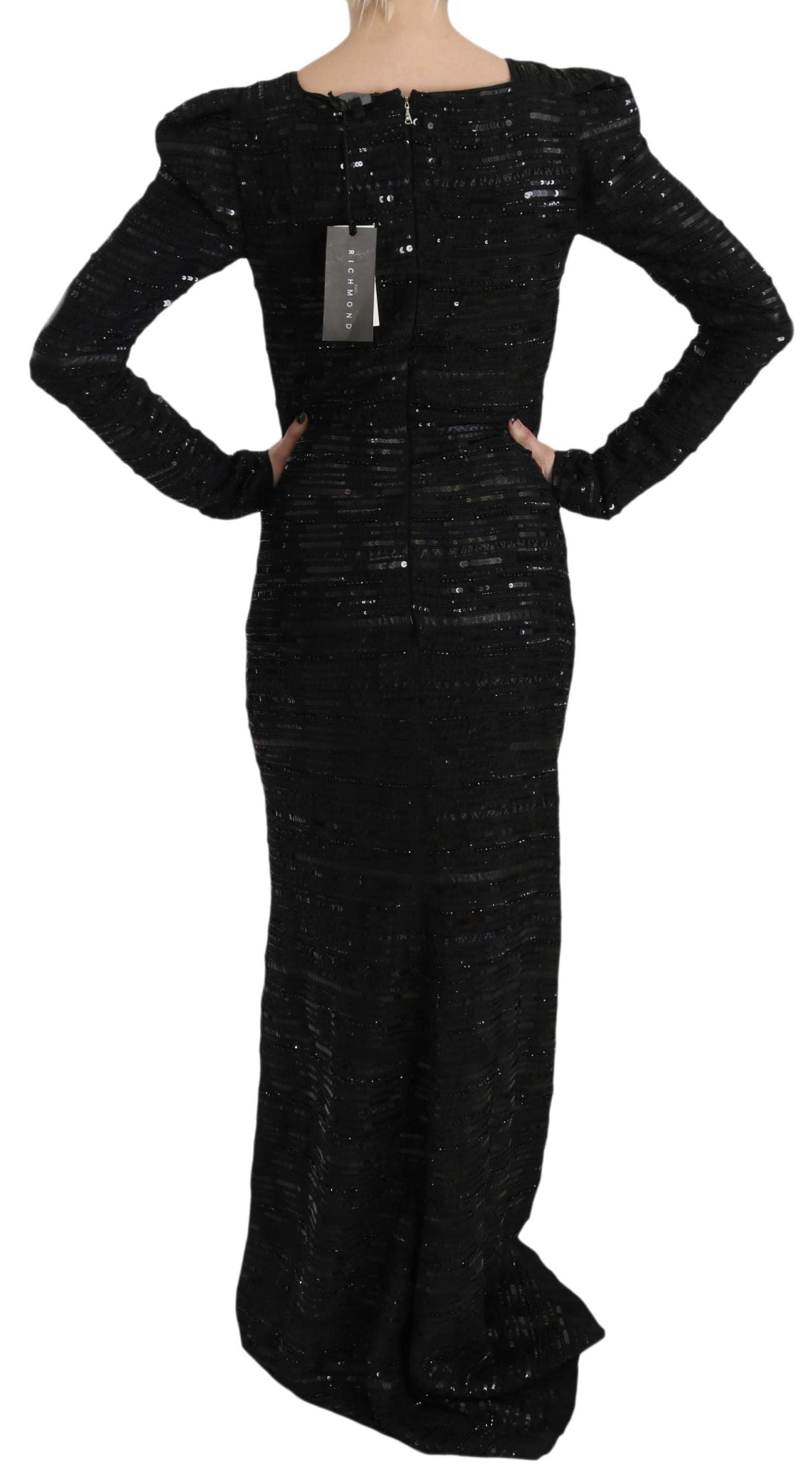 Buy Black Silk Sheath Maxi Dress with Sequins by John Richmond