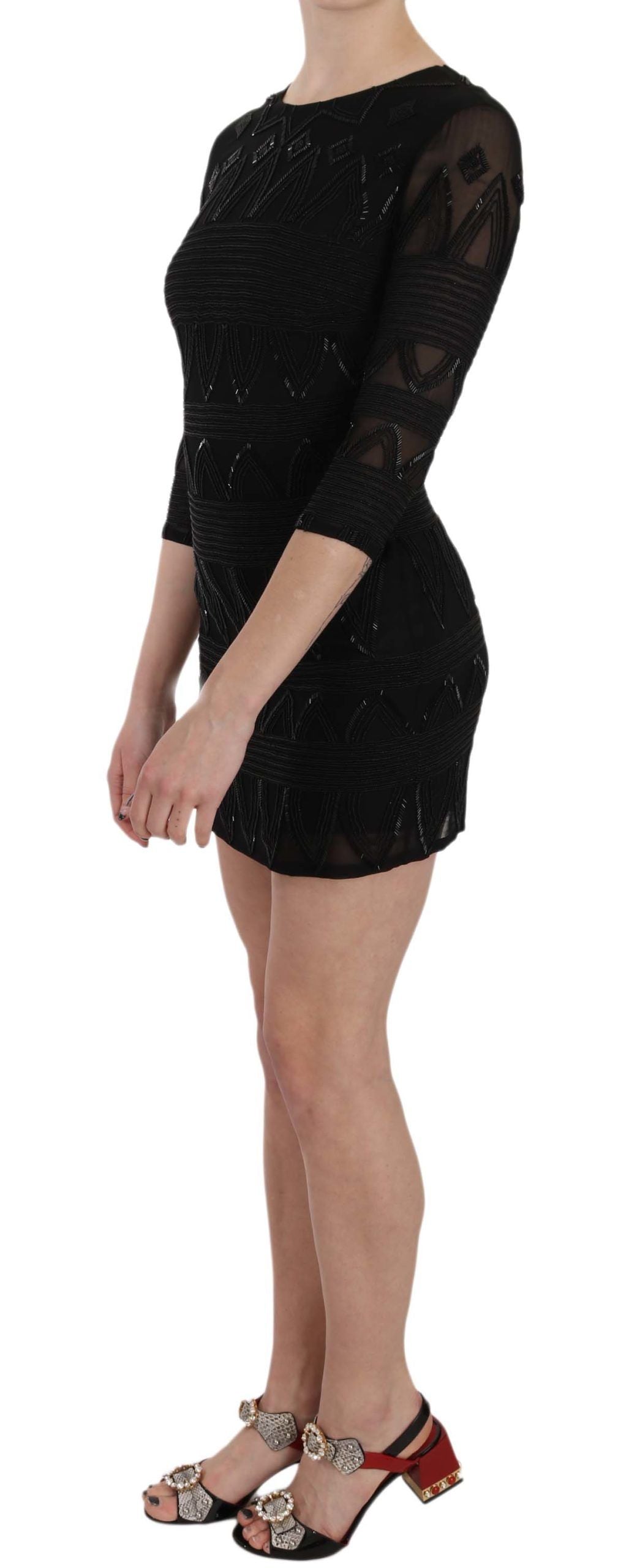 Buy Elegant Black Silk Mini Dress with Sequins by John Richmond