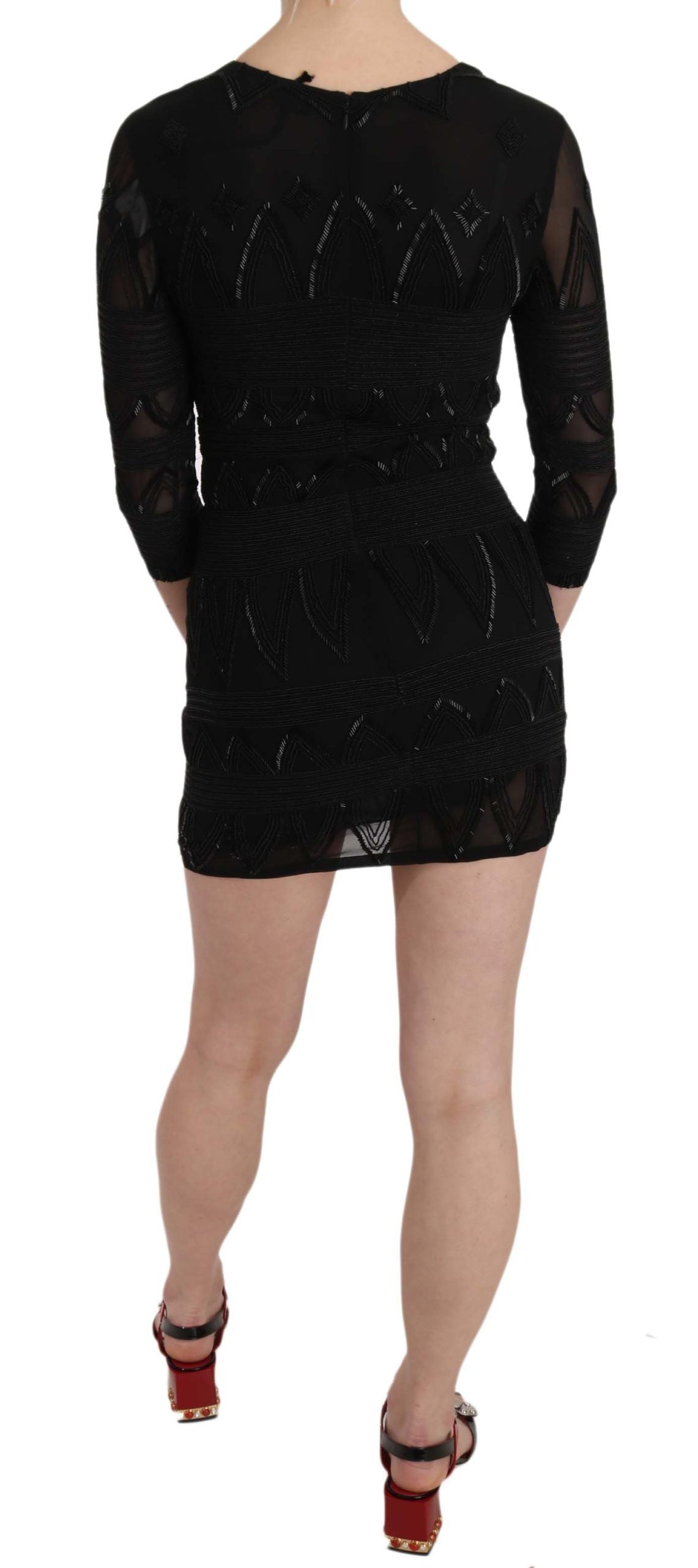 Buy Elegant Black Silk Mini Dress with Sequins by John Richmond