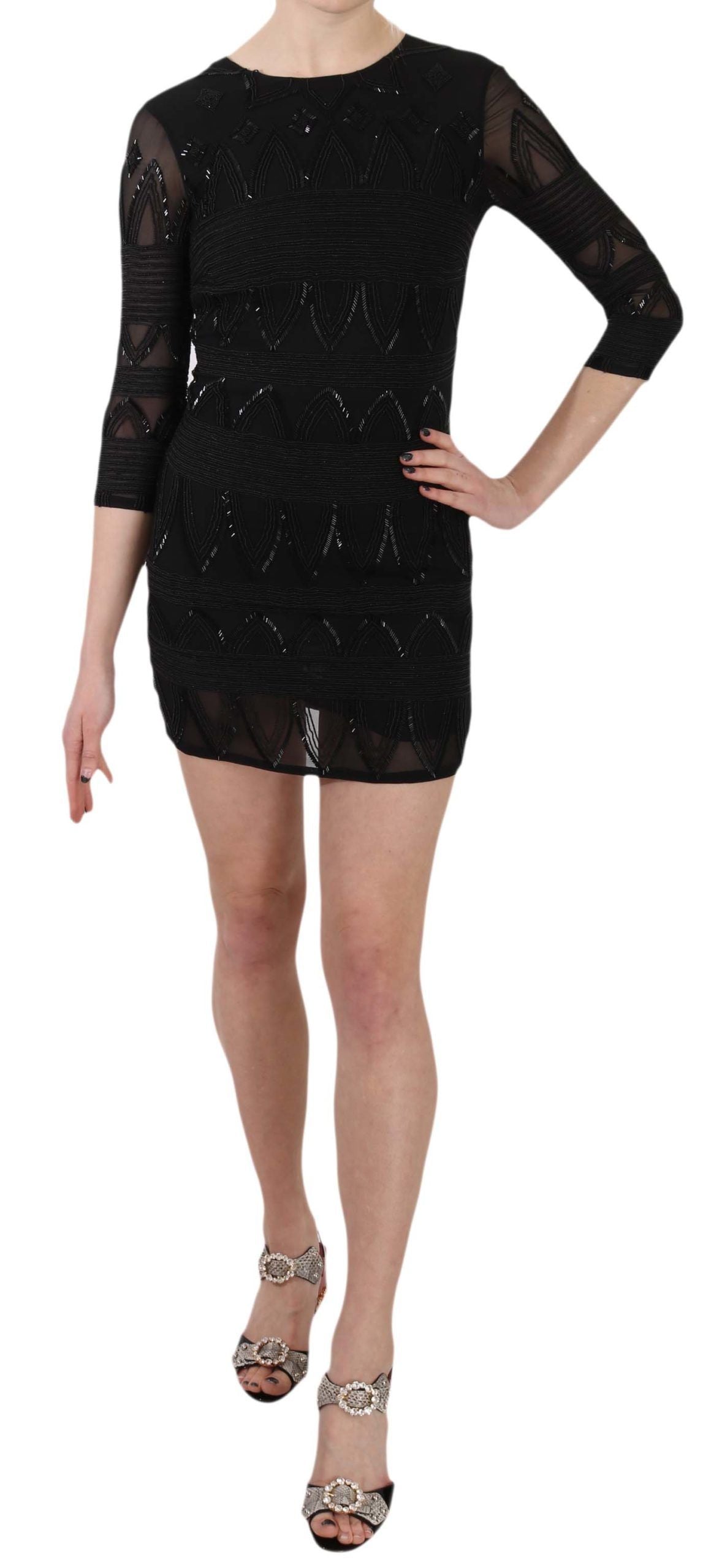 Buy Elegant Black Silk Mini Dress with Sequins by John Richmond