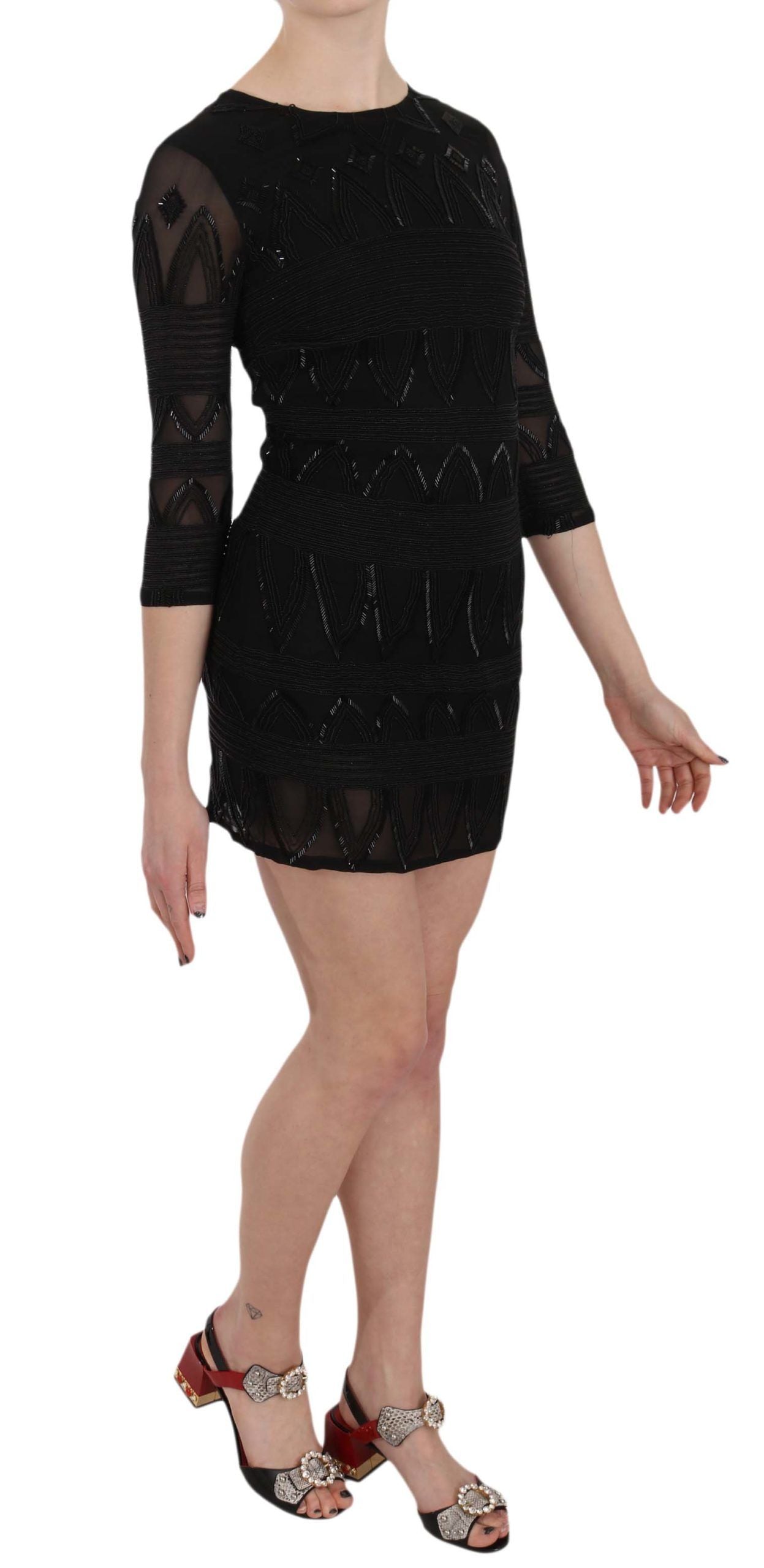 Buy Elegant Black Silk Mini Dress with Sequins by John Richmond