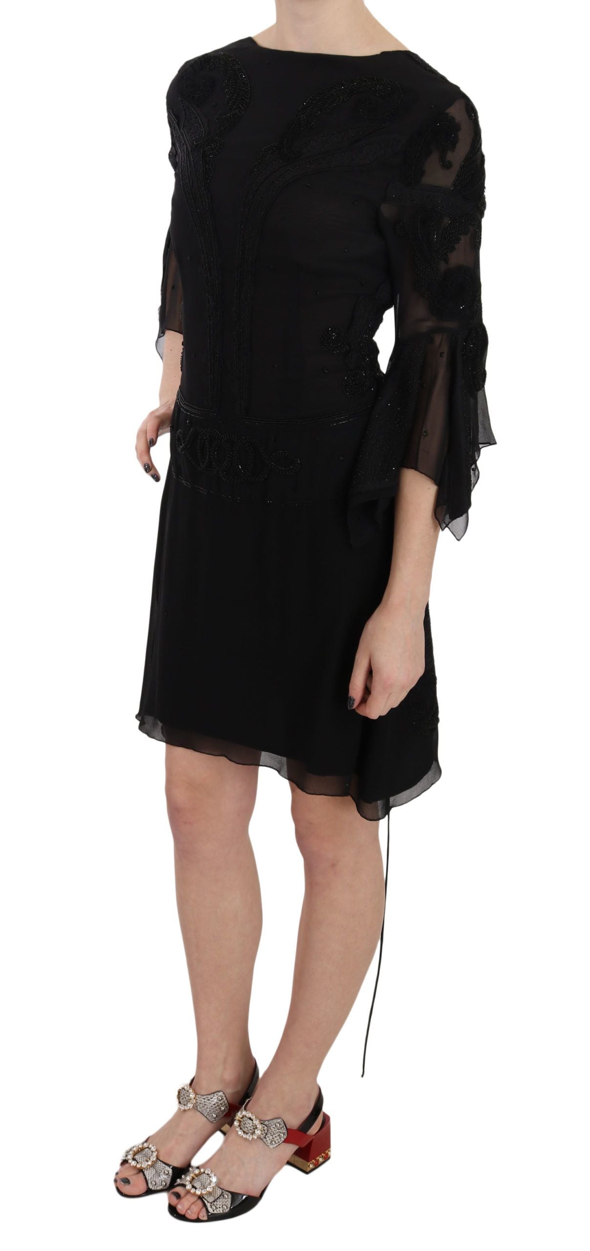 Buy Elegant Black Sequined Silk Mini Dress by John Richmond