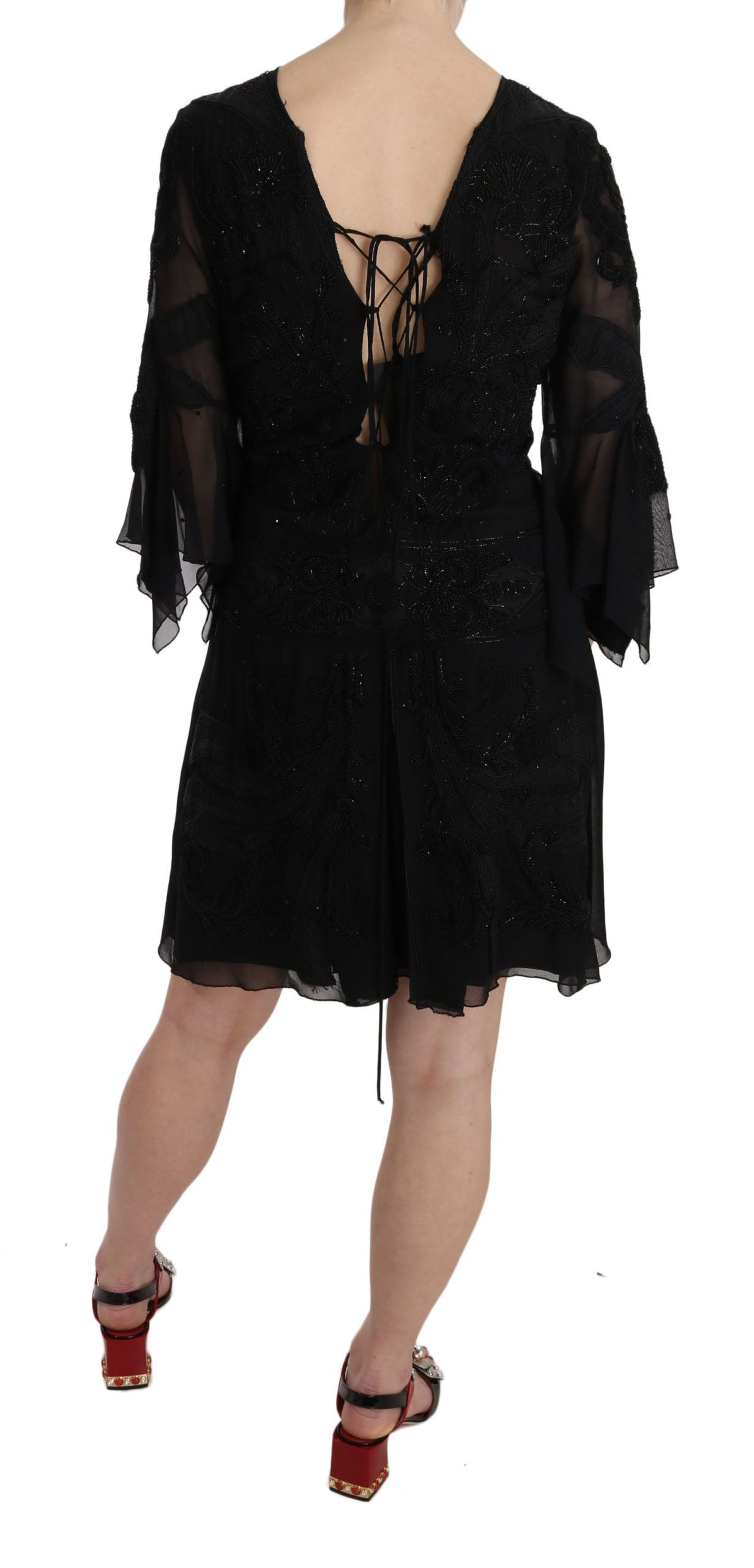 Buy Elegant Black Sequined Silk Mini Dress by John Richmond