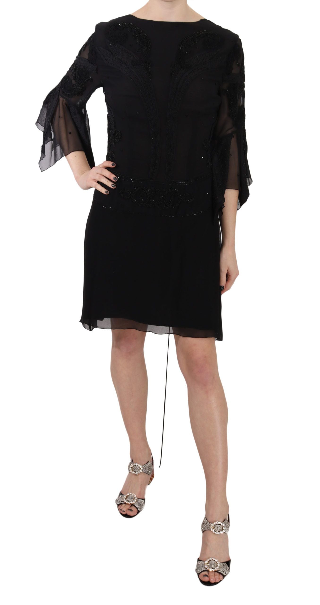 Buy Elegant Black Sequined Silk Mini Dress by John Richmond