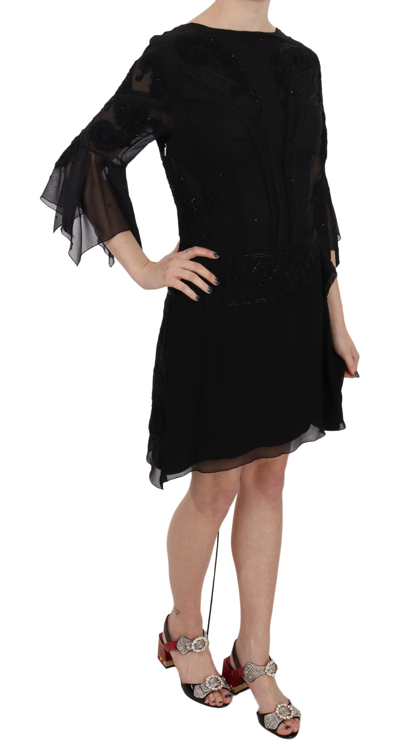 Buy Elegant Black Sequined Silk Mini Dress by John Richmond