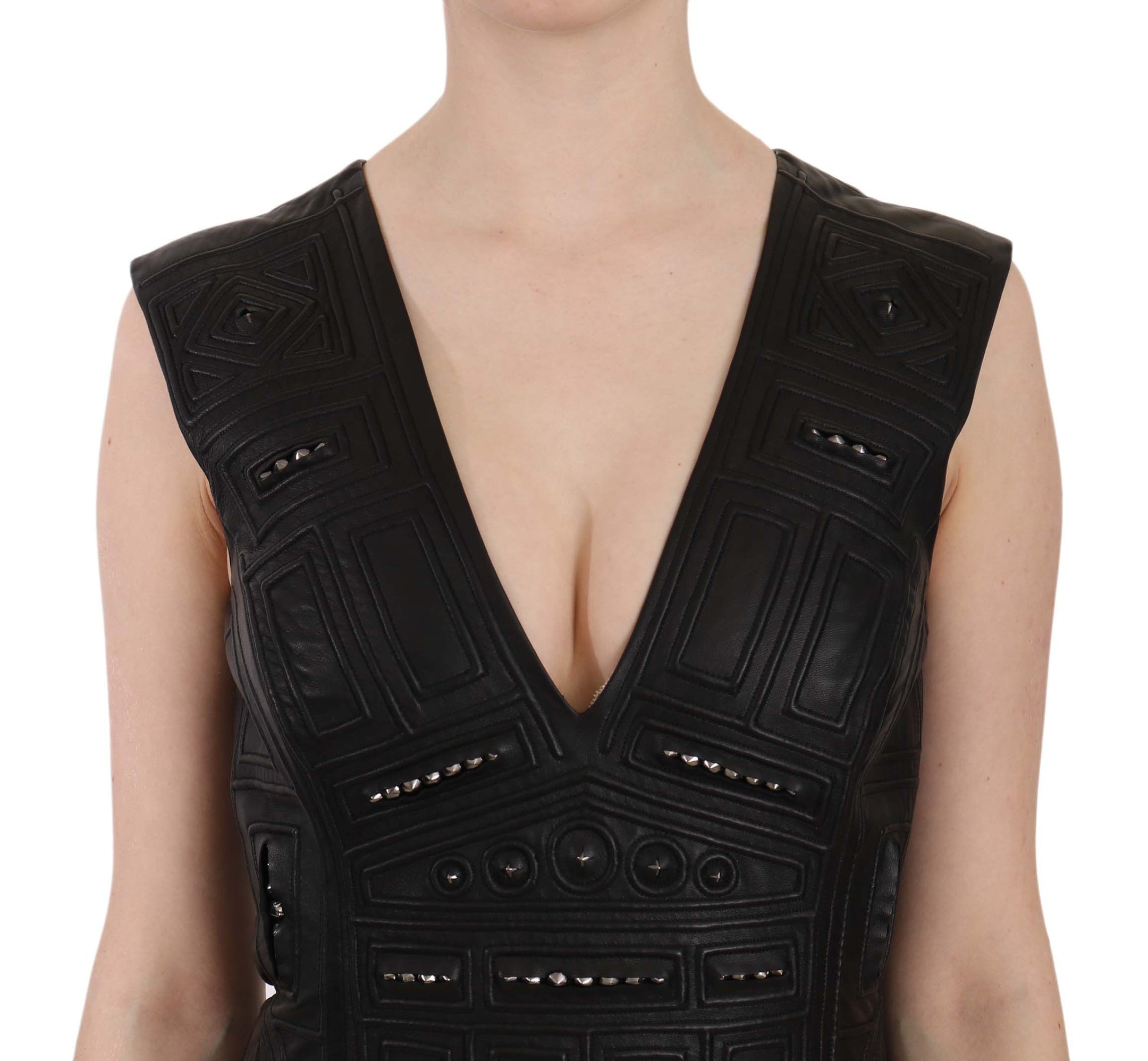 Buy Studded Black Leather Mini Sheath Dress by John Richmond